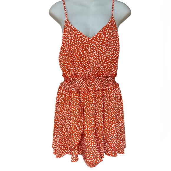 She + Sky Small Orange and White Spaghetti Strap Petal Skirt Romper - Picture 1 of 11